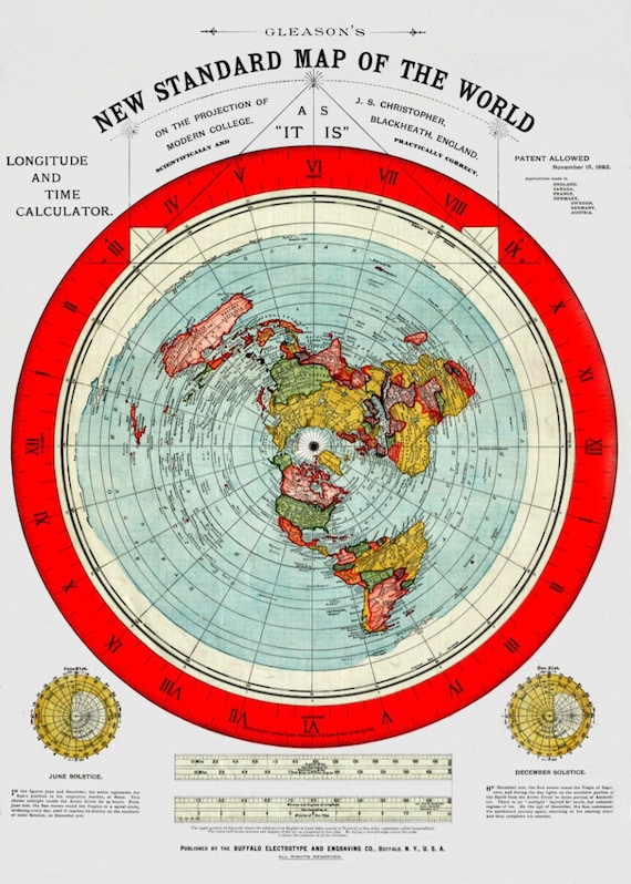 Flat Earth Map - Alex Gleason 1892 | 5-Star (94 Reviews) | Remastered Hi-Res Digital Download Printable 300DPI