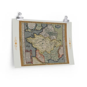 Mapa de Gallia Vetvs por volta de 1590 mostrando a antiga Europa Ocidental - pôster horizontal fosco premium