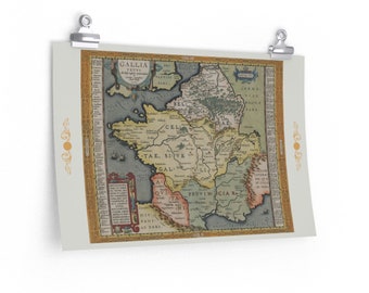 Carte de Gallia Vetvs vers 1590 montrant l'ancienne Europe occidentale - Poster horizontal mat Premium