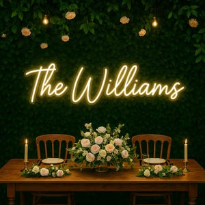 Placa de neon com sobrenome personalizado para cenário de casamento – Placa de sobrenome LED personalizada – Decoração de noiva e noivo – Luz de parede romântica para casamento