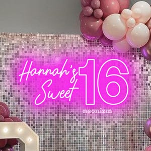 Letrero de neón personalizado para fiesta de 16 cumpleaños, decoración para fiesta de 16 cumpleaños, letrero de neón personalizado con nombre de 16 cumpleaños, letrero de neón personalizado para 16 cumpleaños, regalos personalizados, letreros de neón