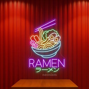 Letrero de neón de ramen: luz de barra de fideos japoneses, decoración de pared con tazón de ramen LED para cocina, restaurante o sala de anime.