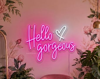 Hallo wunderschöne Neon Leuchtreklame: Beauty Salon Wand Dekor, Make Up Raum Dekor