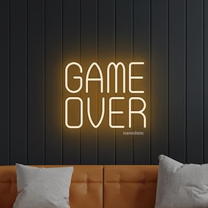 Game Over Neon Sign – LED Gamer Light – Neon Arcade Sign – Gaming Room Wall Art – Fun Game Lounge Decor – LED Game Over Light for Gamers