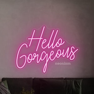 Letrero de neón "Hola Precioso" - Lámpara de pared LED personalizada - Decoración glamurosa para tocador - Neón estético para dormitorio - Regalo para chicas - Letrero de neón con frase