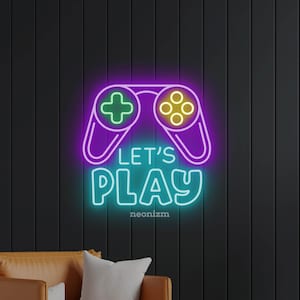Game Controller Neon Sign, Let’s Play LED Light, Gaming Room Decor, Custom Gamer Sign, Video Game Wall Art, Cool Gift for Gamers