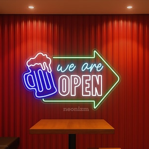 Beer Open Neon Sign – LED Bar Window Light for Pub, Brewery, Taproom or Man Cave – Bright Neon Sign for Business Display