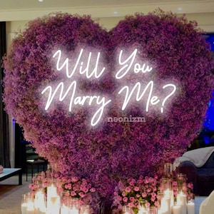 Will You Marry Me Neon Sign – LED Proposal Decor – Marry Me Sign for Engagement Backdrop & Romantic Wedding Moments