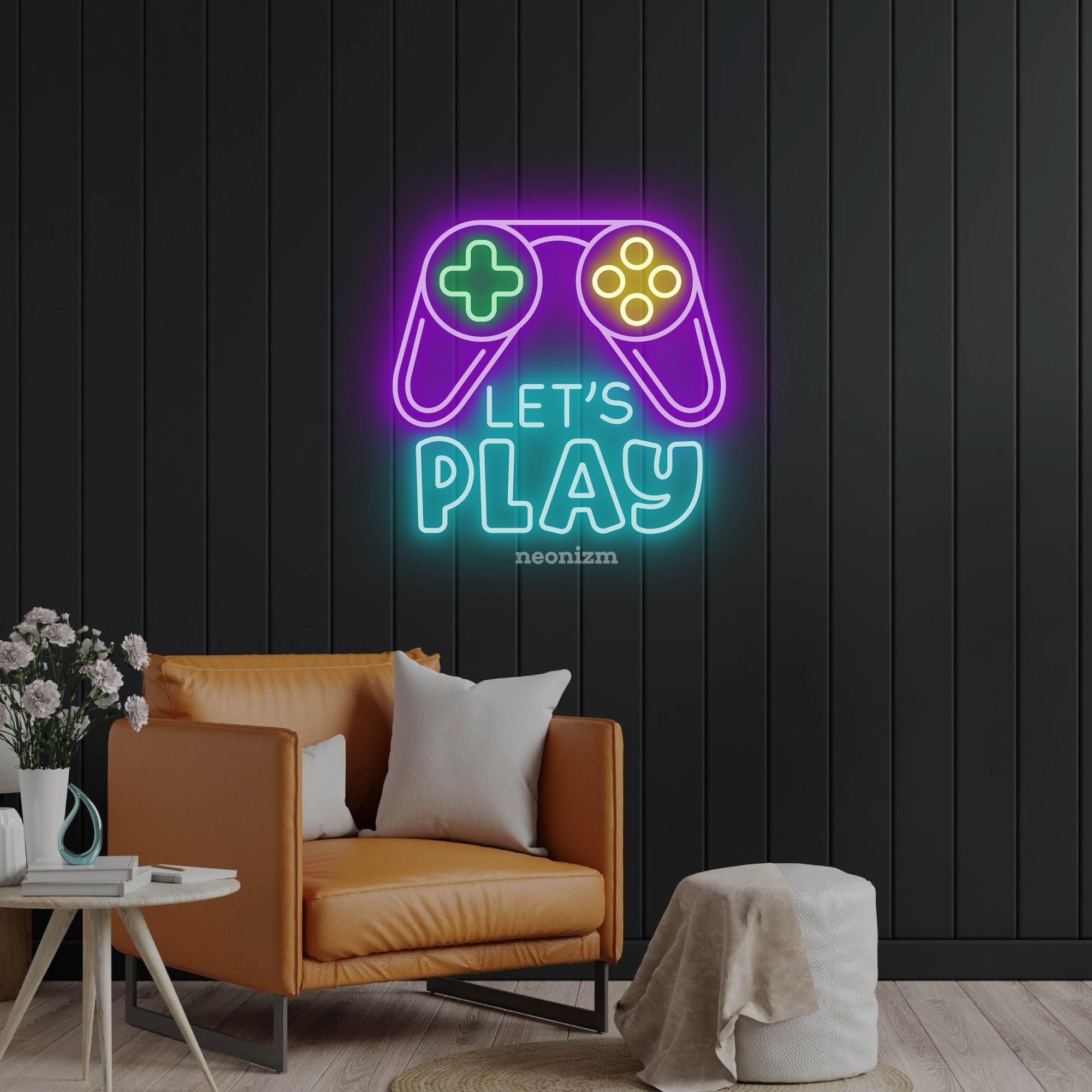 Contoler Neon Sign Game Controller Neon Sign, Let’s Play LED Light, Gaming Room Decor ...