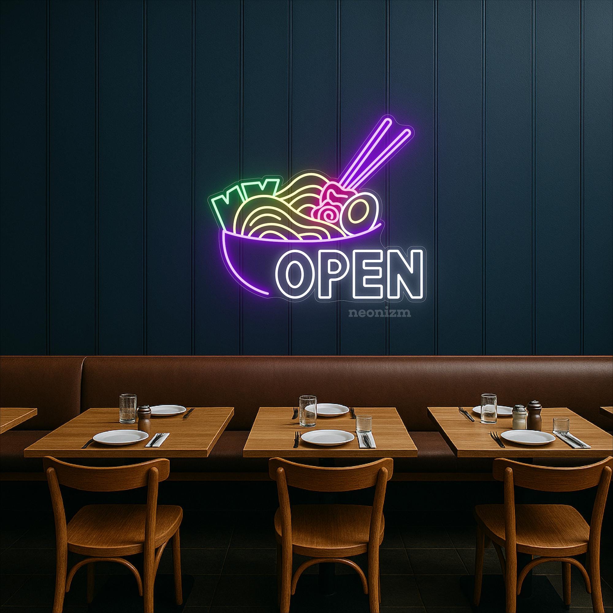 ラーメン店オープンネオンサイン - LEDヌードルバーオープンライト 