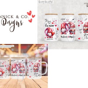 VALENTINE&#39;S DAY cute GNOMES digital file for 16oz cup, Valentine&#39;s mug, Love, Made for each other, Gift for her, gift for girlfriends,