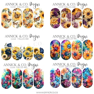 Decalcomanie per unghie con trasferimento ad acqua GIRASOLI e FIORI LUMINOSI, Decalcomanie per unghie, Fiori autunnali, Fiori dai colori vivaci