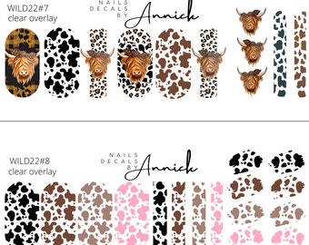 Water transfer decals, COWS nail stickers / Waterslide decals for nails COW PRINT