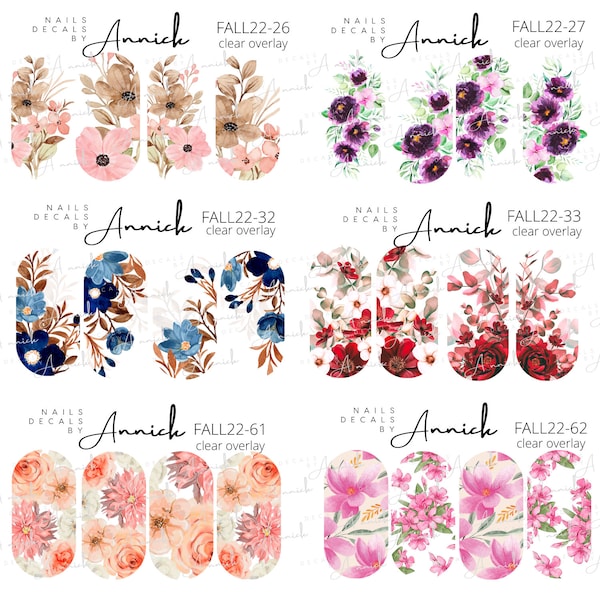 Water transfer decals for nails FALL FLOWERS /Waterslide decals for nails Fall flowers, FALL Bouquets, nail lover, nailart,