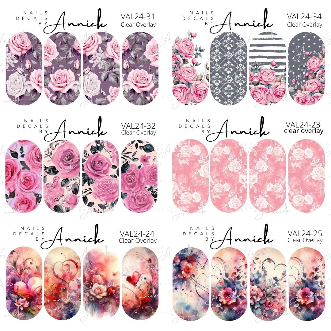 Water Transfer Decals, Pink VALENTINE DAY Nail Stickers/ Pink Roses