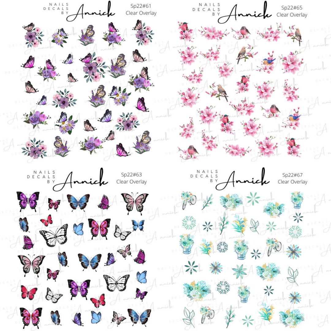 Waterslide Decals for Nails Spring Flowers, Butterfly Etsy