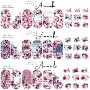 Water transfer decals, FLOWER bouquet nail stickers / Water decals for nails Spring flowers