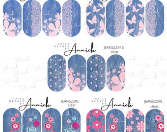 Water transfer decal for nail JEANS COLLECTION / Waterslide decals for nails JEANS