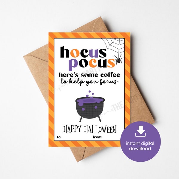 Halloween Coffee Gift Card Holder, Printable Teacher Gift, Cute Coffee Gift Tag, Coworker Gift Card Holder, Hocus Pocus Coffee Gift