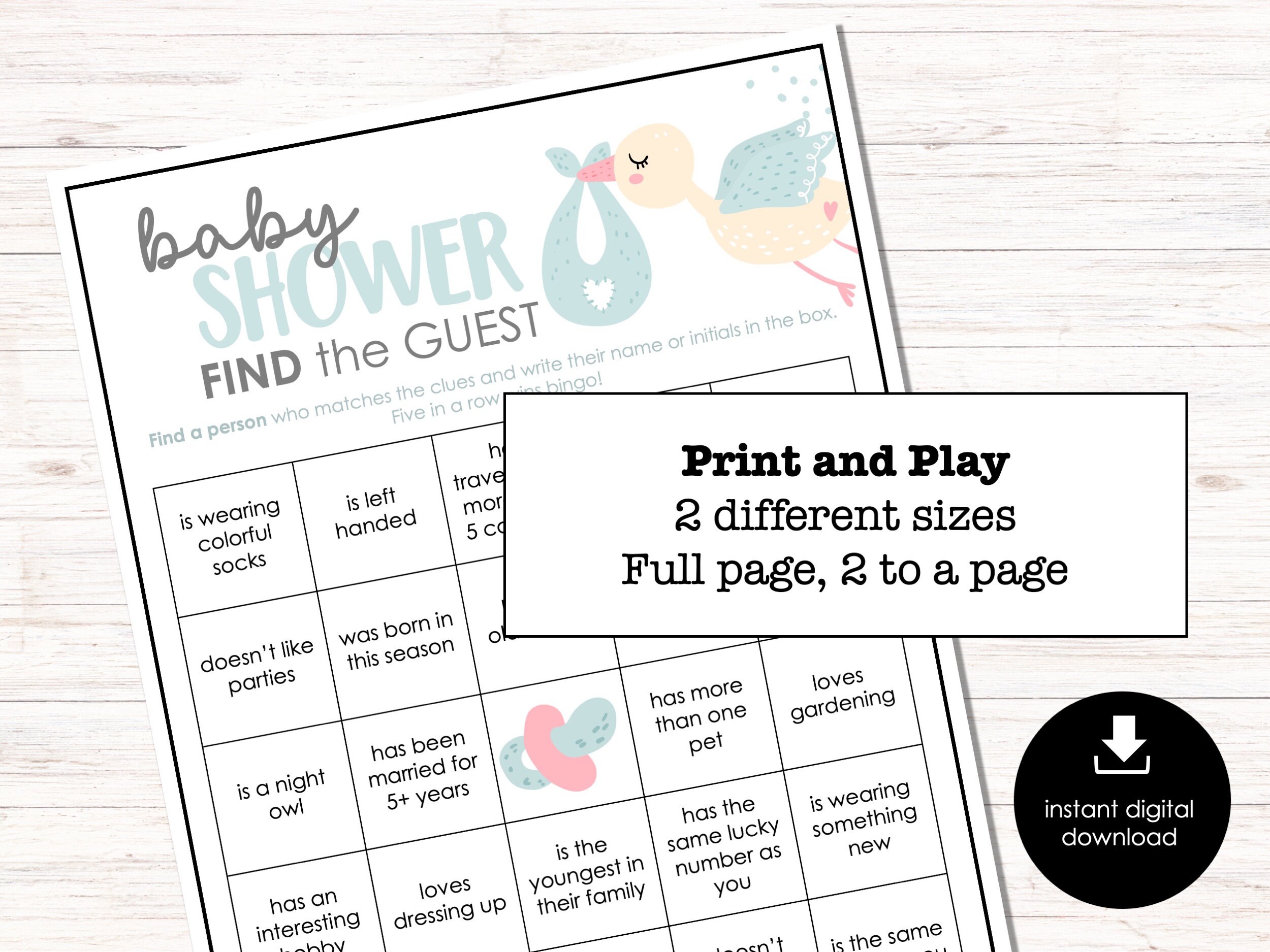 Baby Shower Party Game, Baby Find the Guest Bingo Game, Icebreakers
