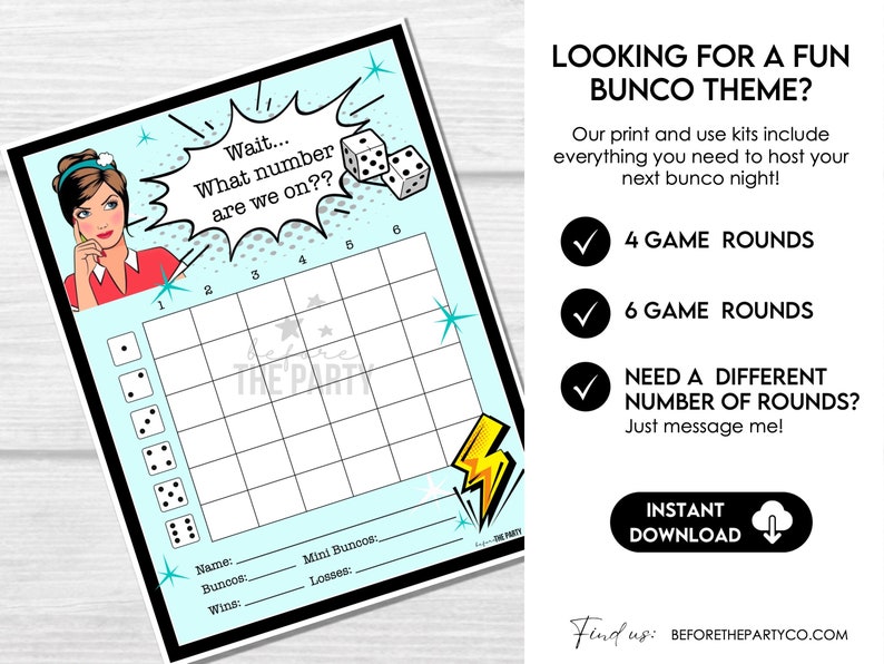 Retro Bunco Score Sheets, What number are we on? Bunco, Bunco Printable, Vintage Bunco Table Markers, Funny Bunco Party, Ladies Night Bunco