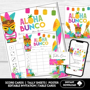 Summer Theme Bunco Score Sheets, Fun Party Bunco Score Cards, Tiki Summer Bunco Night, Bunco Party Printable, Fun Bunco Cards BUNKO game