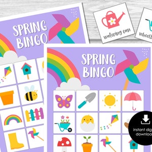 Spring Bingo Party Game for Kids, Classroom Bingo Game, Springtime Bingo Game, Spring Printable Bingo Cards for Kids, Kids Party Game
