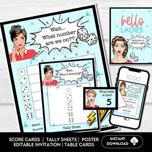 Hojas de puntuación de Retro Bunco, ¿en qué número estamos? Bunco, Bunco imprimible, Marcadores de mesa Bunco vintage, Fiesta divertida de Bunco, Noche de damas Bunco
