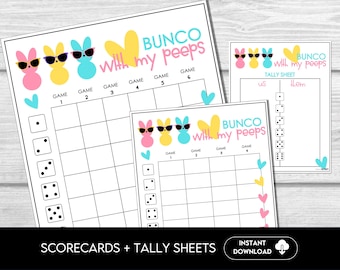 Bunco with my Peeps Score Sheet Bundle, Fun Scorecards, Tally Sheets April Bunco Night, Bunco Tally Sheet, includes 4 and 6 game rounds