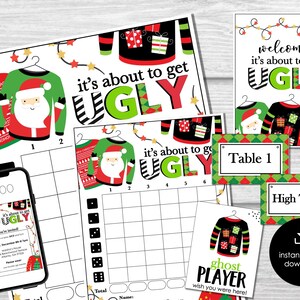 Lelijke trui kerst Bunco scorebladen, december Bunco spel, kerst Bunco uitnodiging, leuke Bunco Party Kit, Winter Bunco printables