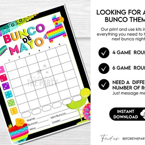 Cinco De Mayo Bunco Score Sheets, Mexican Party Bunco, Bunco Score Cards, Bunco Table Cards, Bunco de Mayo Party, May Bunco Game Printable