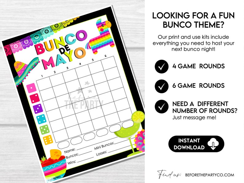 Cinco De Mayo Bunco Score Sheets, Mexican Party Bunco, Bunco Score Cards, Bunco Table Cards, Bunco de Mayo Party, May Bunco Game Printable