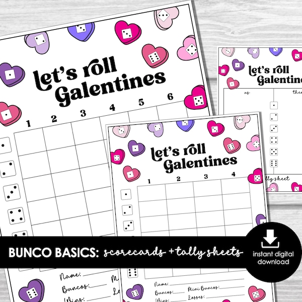 Galentine's Day Bunco Score Cards, Valentines Bunco Score Sheets, Heart Bunco Tally Sheets, Love Bunco Party Kit, February BUNCO | BUNKO