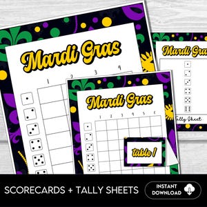 Mardi Gras Bunco Score Sheets, Bunco, Ladies Night Bunco Scorecards | 4 games | 6 games, Tally Sheets, Carnival Bunko