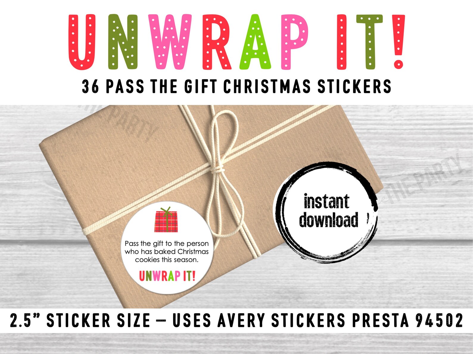 Christmas Pass the Gift, Group Unwrapping Game Stickers, Pass the