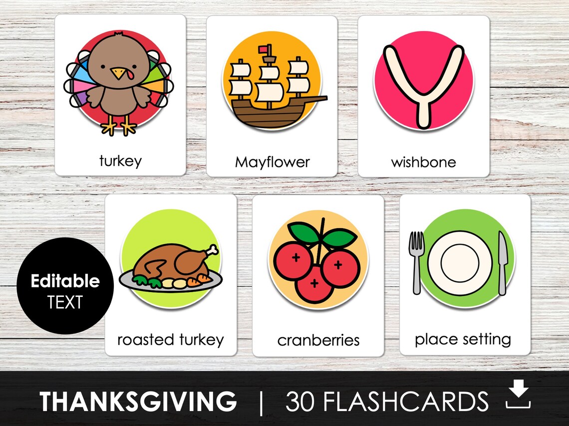 Thanksgiving Vocabulary Flashcards: Editable Text for Kids (digital ...