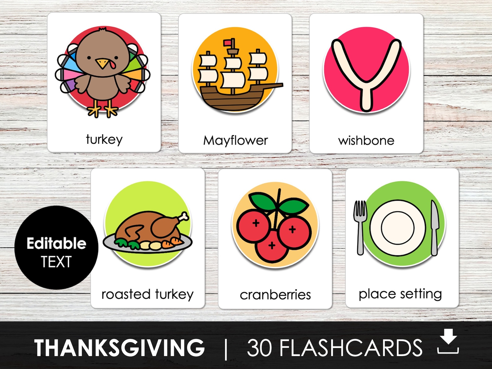 Thanksgiving Vocabulary Flashcards: Editable Text for Kids (digital ...