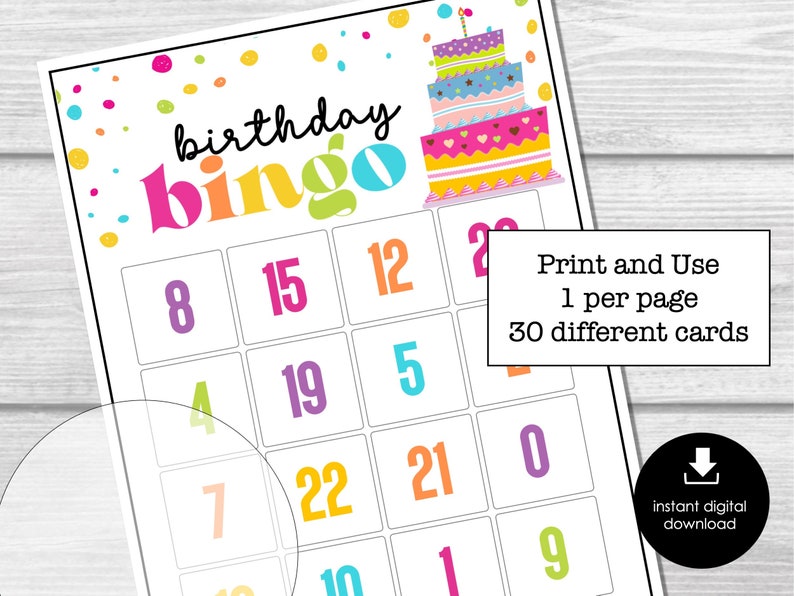Birthday Bingo Party Game for Kids, Numbers 025 Bingo Game, Happy Birthday Bingo Game, Fun