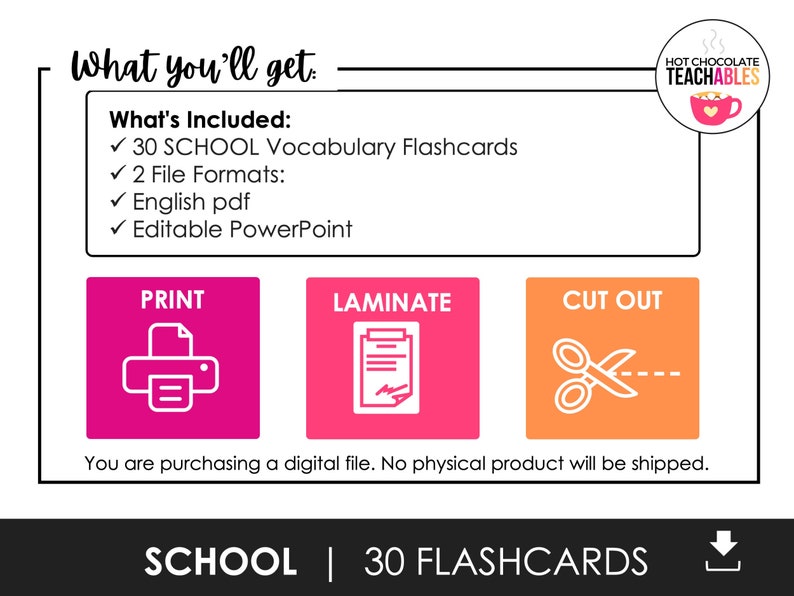 School Supplies Printable Flashcards for Kids, Classroom Vocabulary ...