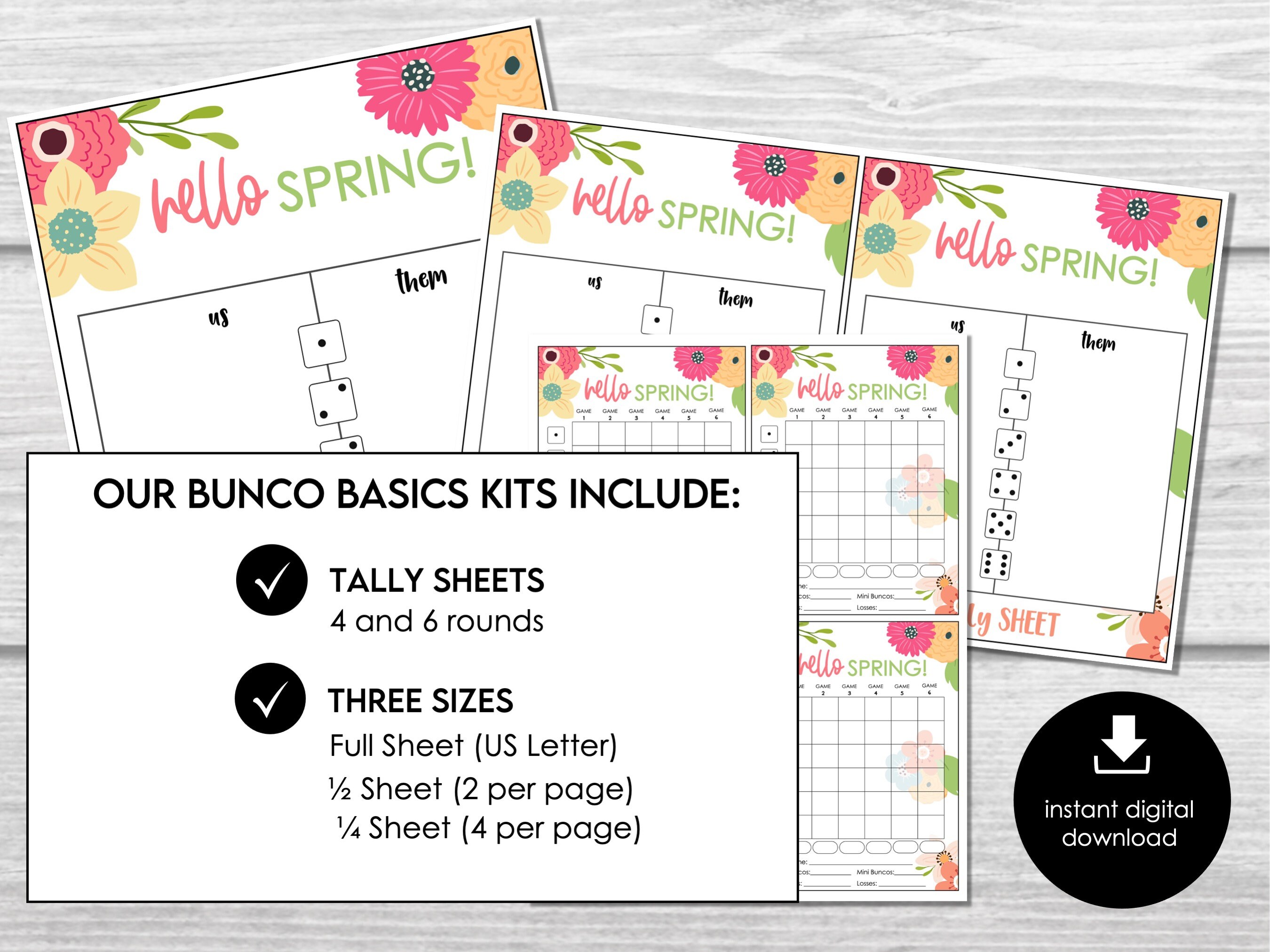 Printable Spring Bunco Score Sheet Bundle, Hello Spring Flowers, April ...