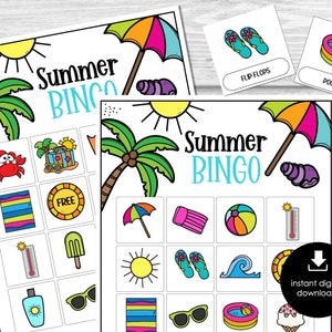 Summer Bingo, Printable Kids Party Game, Summertime Bingo Game, Beach Bingo Cards, Summer Vacation Party Activity for Kids, Instant Download