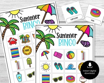 Bingo de verano: Actividad imprimible para fiestas infantiles (descarga inmediata)