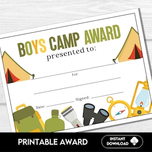 Summer Camp Award Certificate for Boys (Printable)