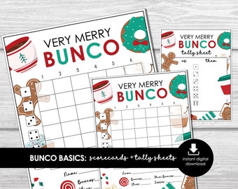 Christmas Bunco Score Sheets, Very Merry Bunco Game, Christmas Bunco Scorecards | 4 games | 6 games Tally Sheets for December Bunco Party