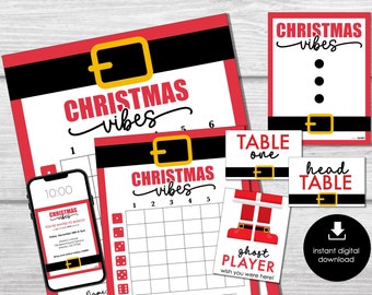 Christmas Printable Bunco Set, Bunco Tally Sheets, Bunco Score Sheets with Table Cards and Editable Invitation, Holiday Party Game, Santa