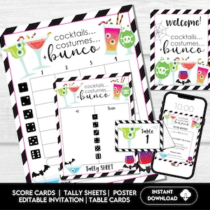 Cartes de pointage Halloween Bunco, Bunco costumé, Feuilles de pointage, Invitation Bunco d&#39;octobre, Soirée Bunco à thème d&#39;Halloween, Nuit Bunco d&#39;octobre