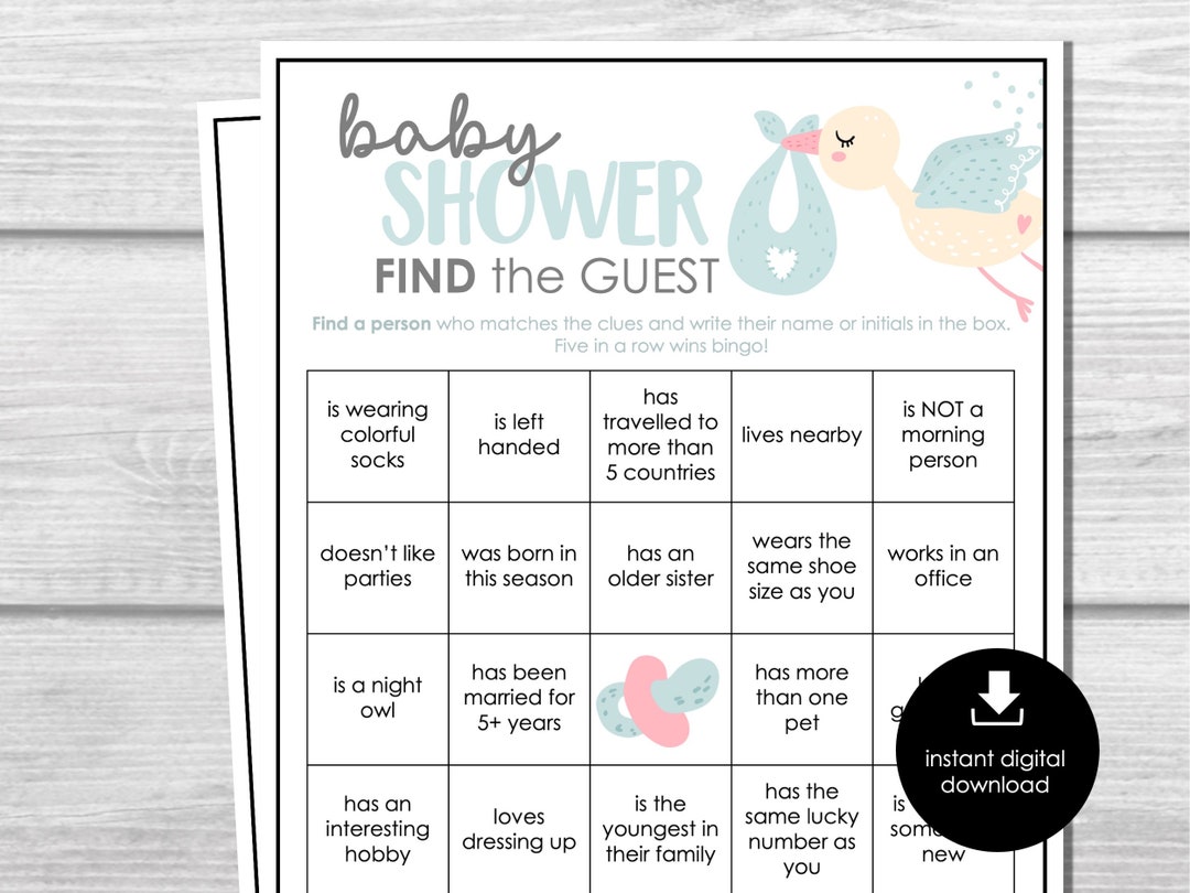 Baby Shower Party Game, Baby Find the Guest Bingo Game, Icebreakers