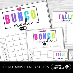 Cute Bunco Mode Scorecards for Bunco Night, includes Tally Sheets and Table Numbers , Fun ALL Occasion Bunco Theme Instant Download