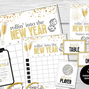 Feuilles de pointage Bunco pour la Saint-Sylvestre, feuilles de pointage Bunco pour la fête de bonne année, jeu de société Bunco, jeu de fête Bunco de janvier imprimable, BUNKO