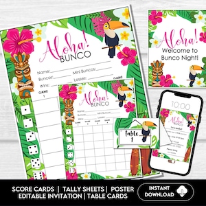 Tropischer Sommer Bunco Score Sheets, Hawaii Party Bunco Score Karten, Sommer Bunco Nacht, Bunco Party druckbar, lustiges Bunco Thema, BUNKO Spiel